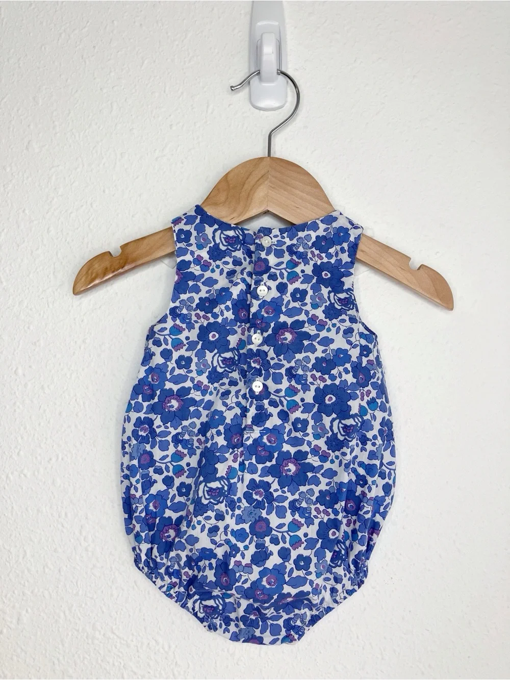 EUC Jacadi Paris bubble romper blue floral Liberty print sleeveless 1 month
